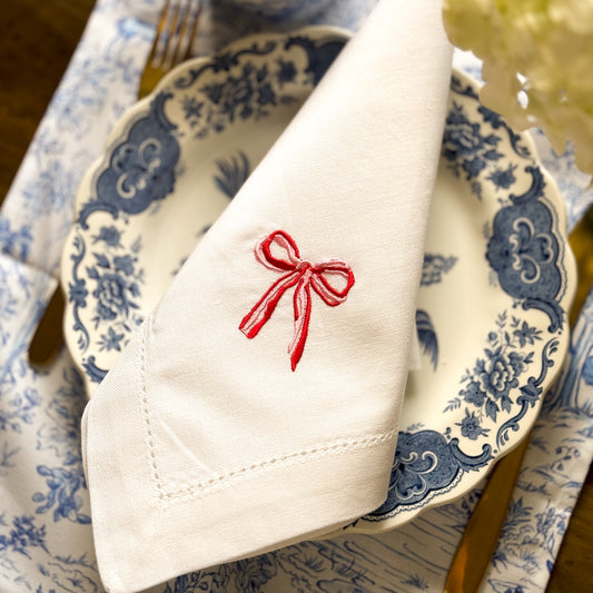 The Belle Bow Embroidered Napkins (Pair)