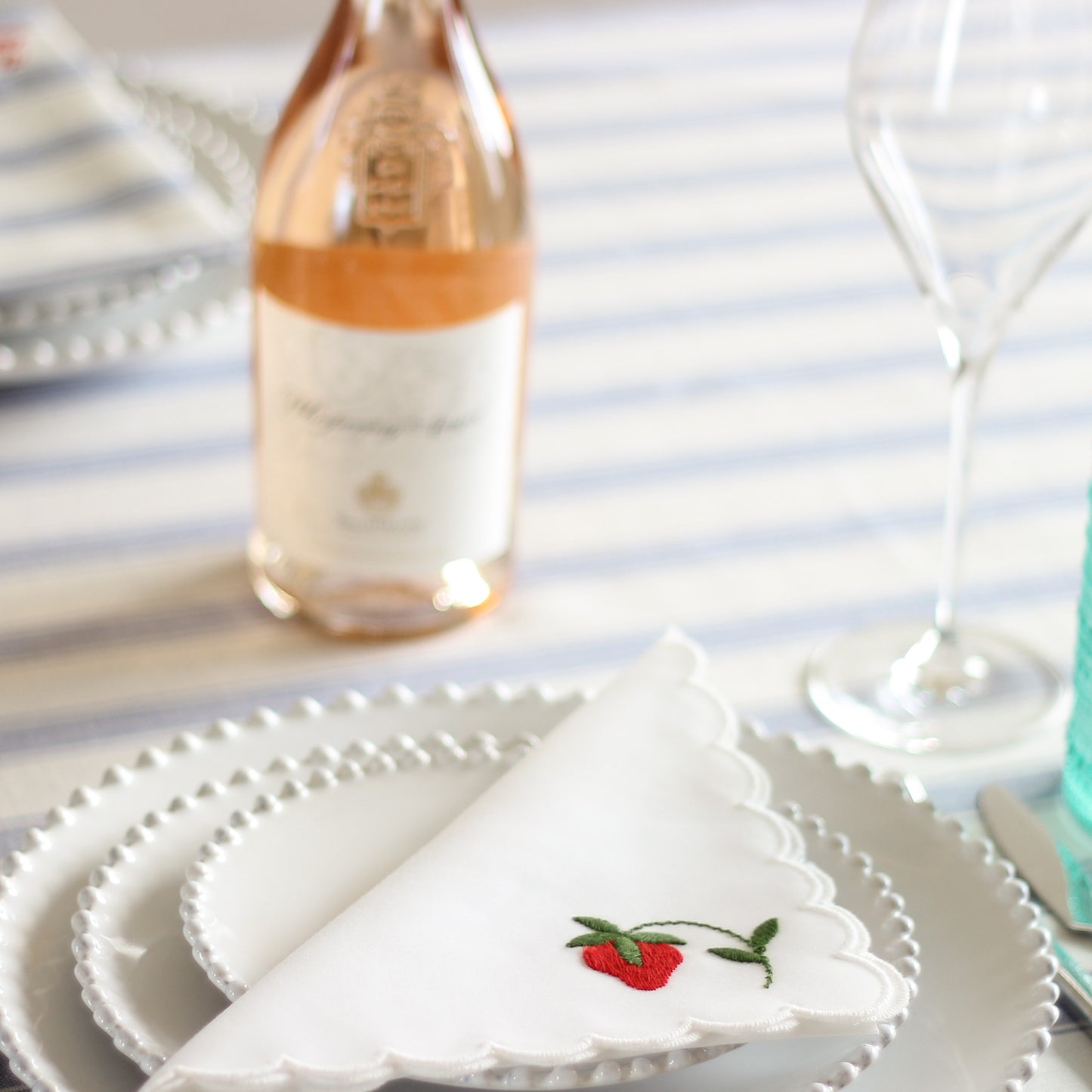 Scalloped Strawberry Embroidered Napkins (Vintage) - Pair