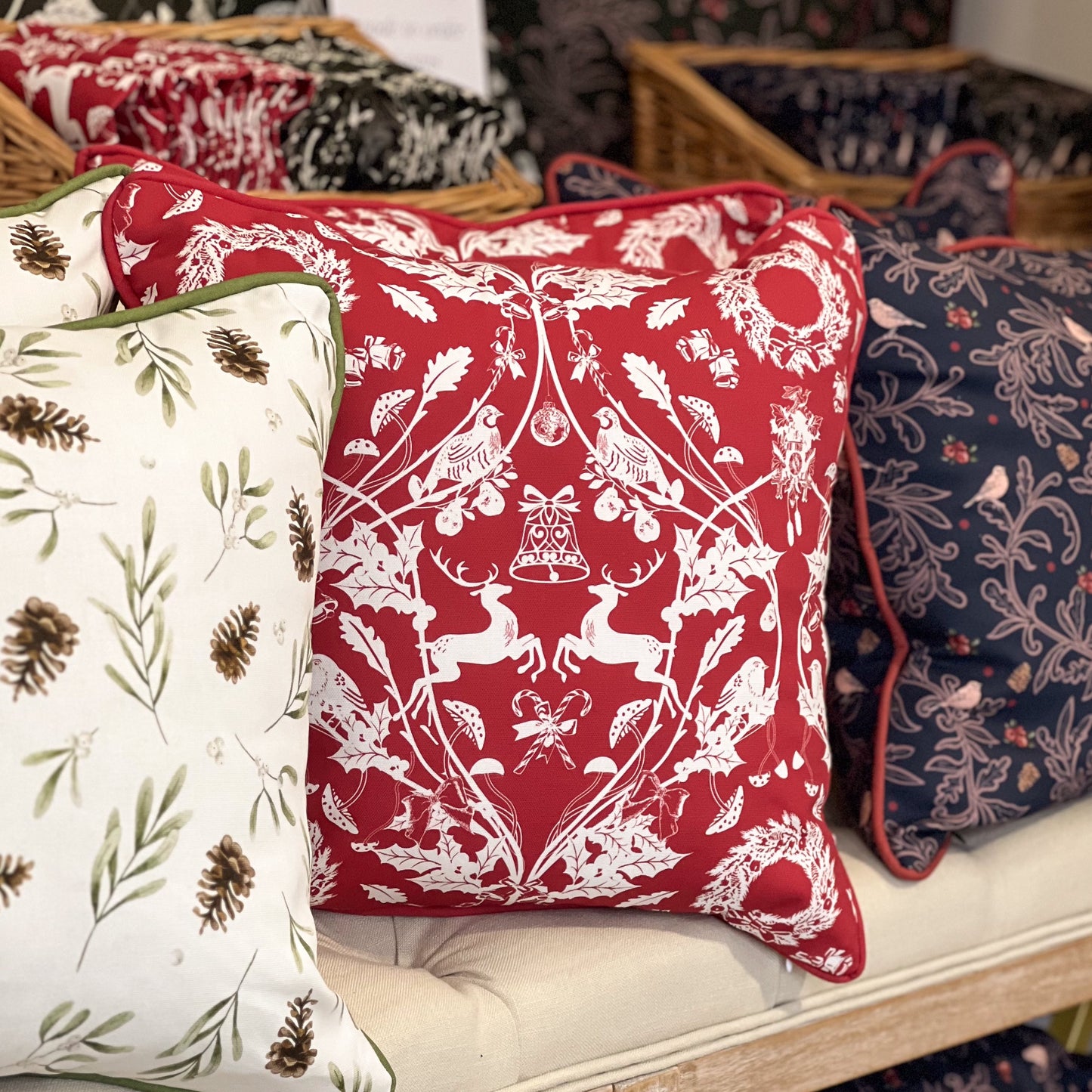 SAMPLE SALE - Red Stag & Wreath Cushion