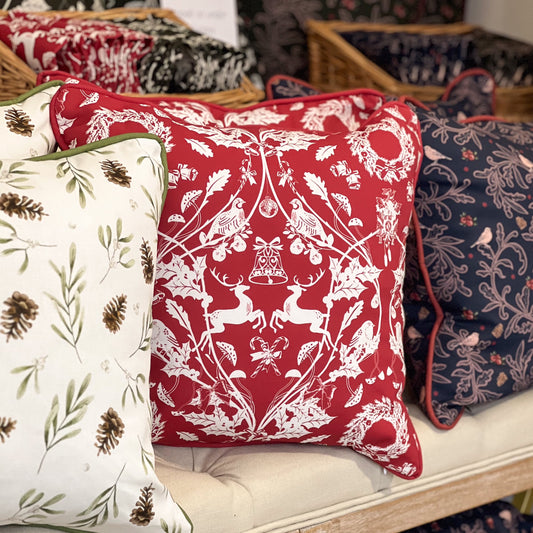 SAMPLE SALE - Red Stag & Wreath Cushion