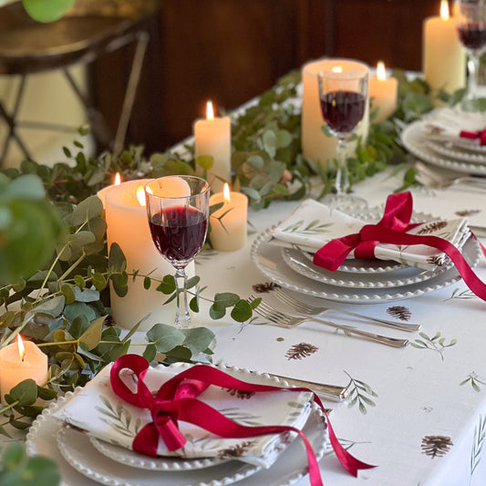 SAMPLE SALE - Mistletoe and Pine Tablecloth/Runner - White Berries