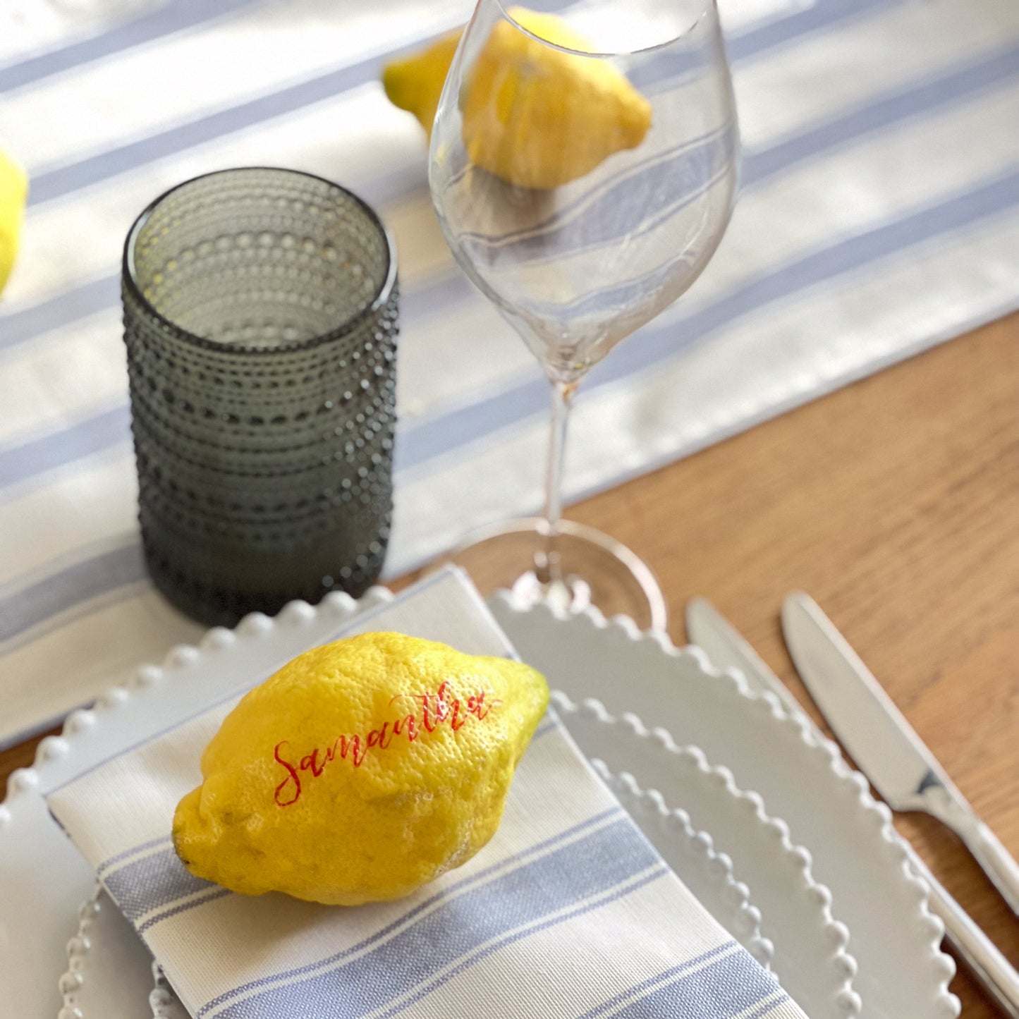Mid Blue Stripe Table Runner