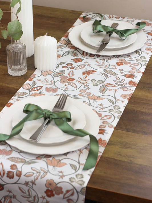 Vintage Floral Table Runner - Rust