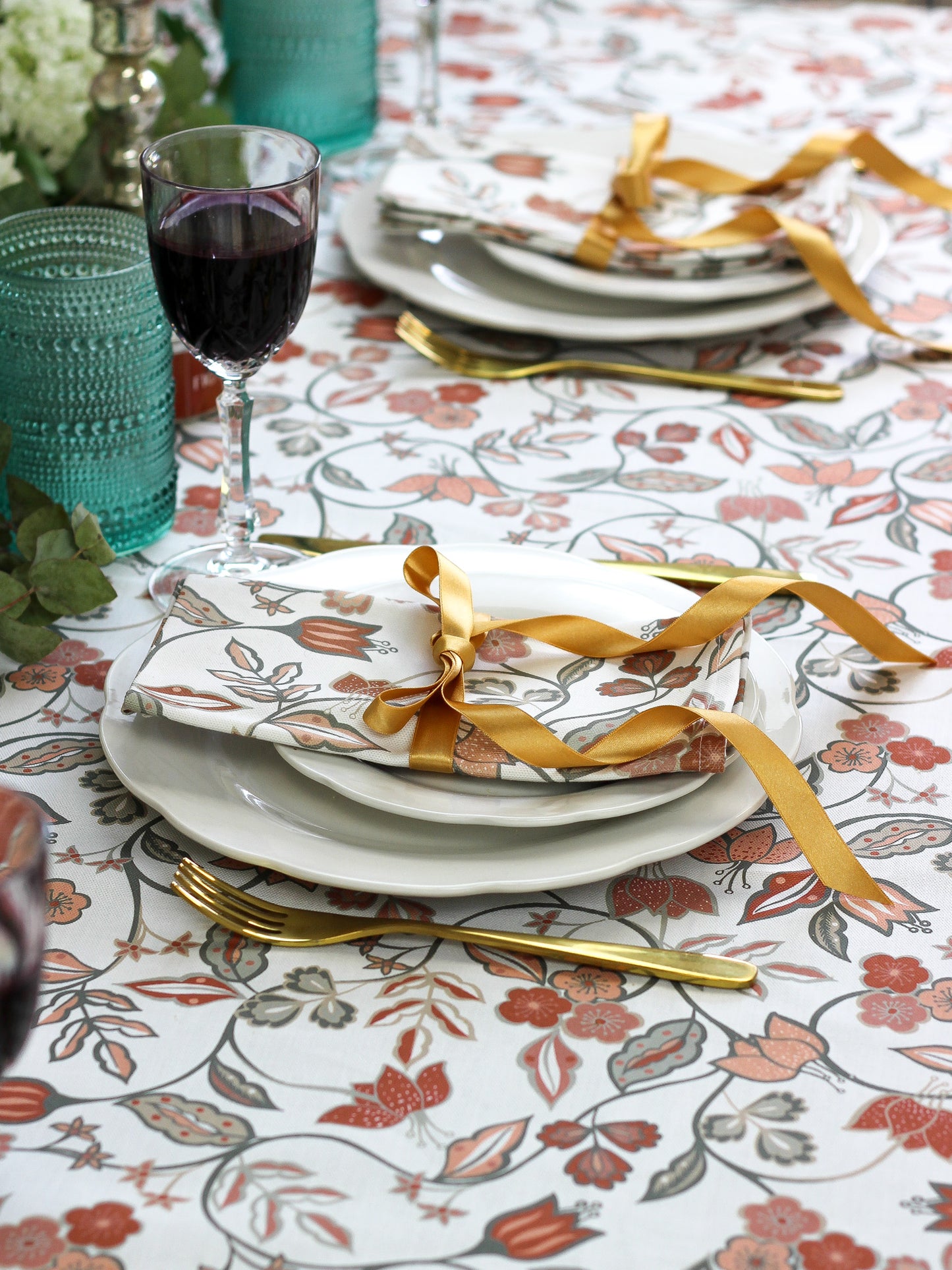 Vintage Floral Tablecloth - Rust