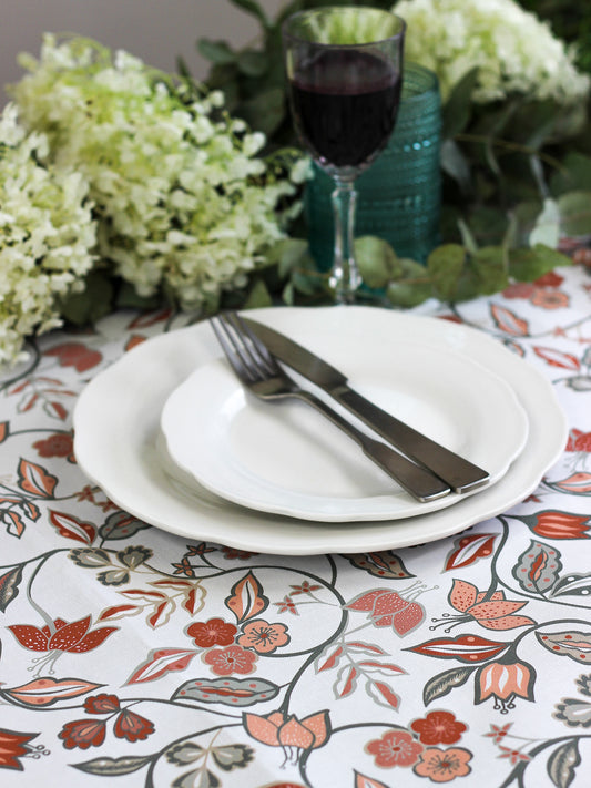 Vintage Floral Tablecloth - Rust
