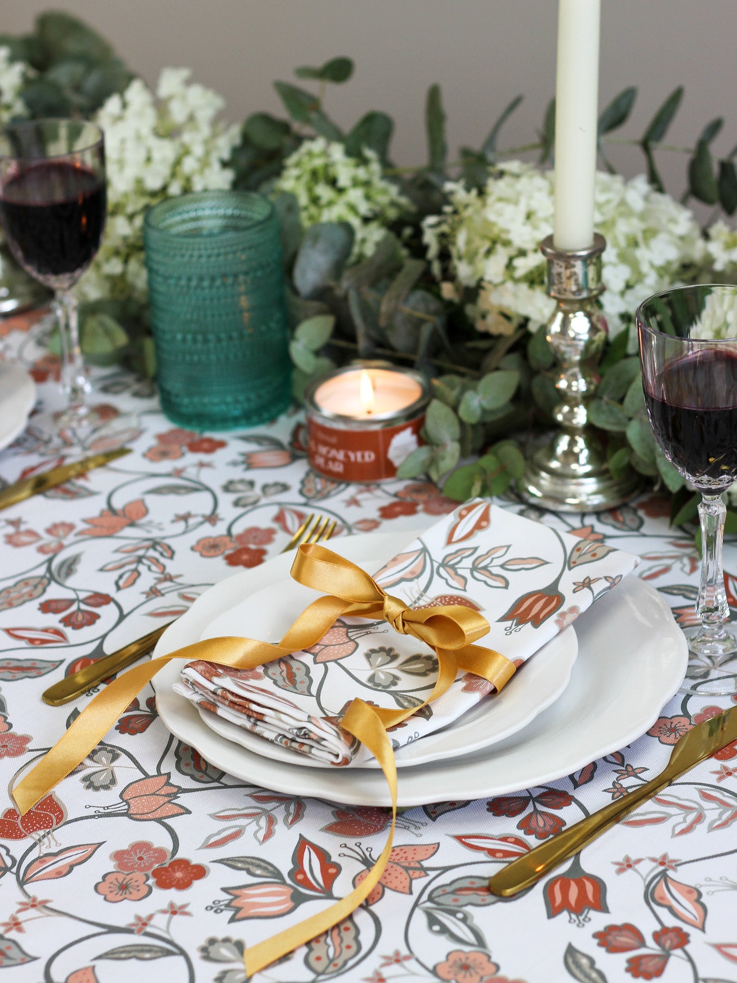 Vintage Floral Tablecloth - Rust