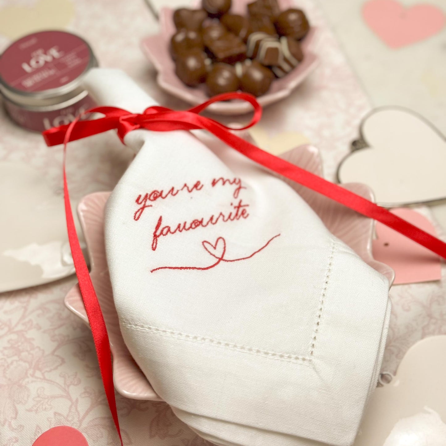 You're My Favourite - Red - Embroidered Napkins (Pair)