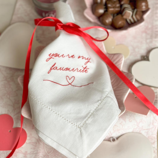 You're My Favourite - Red - Embroidered Napkins (Pair)