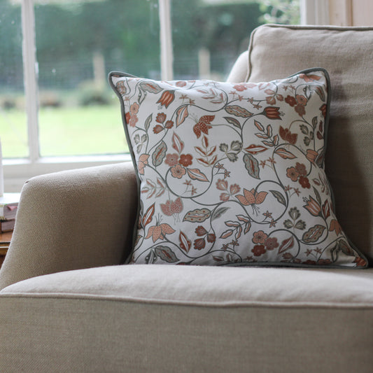 Vintage Floral Cushion - Rust