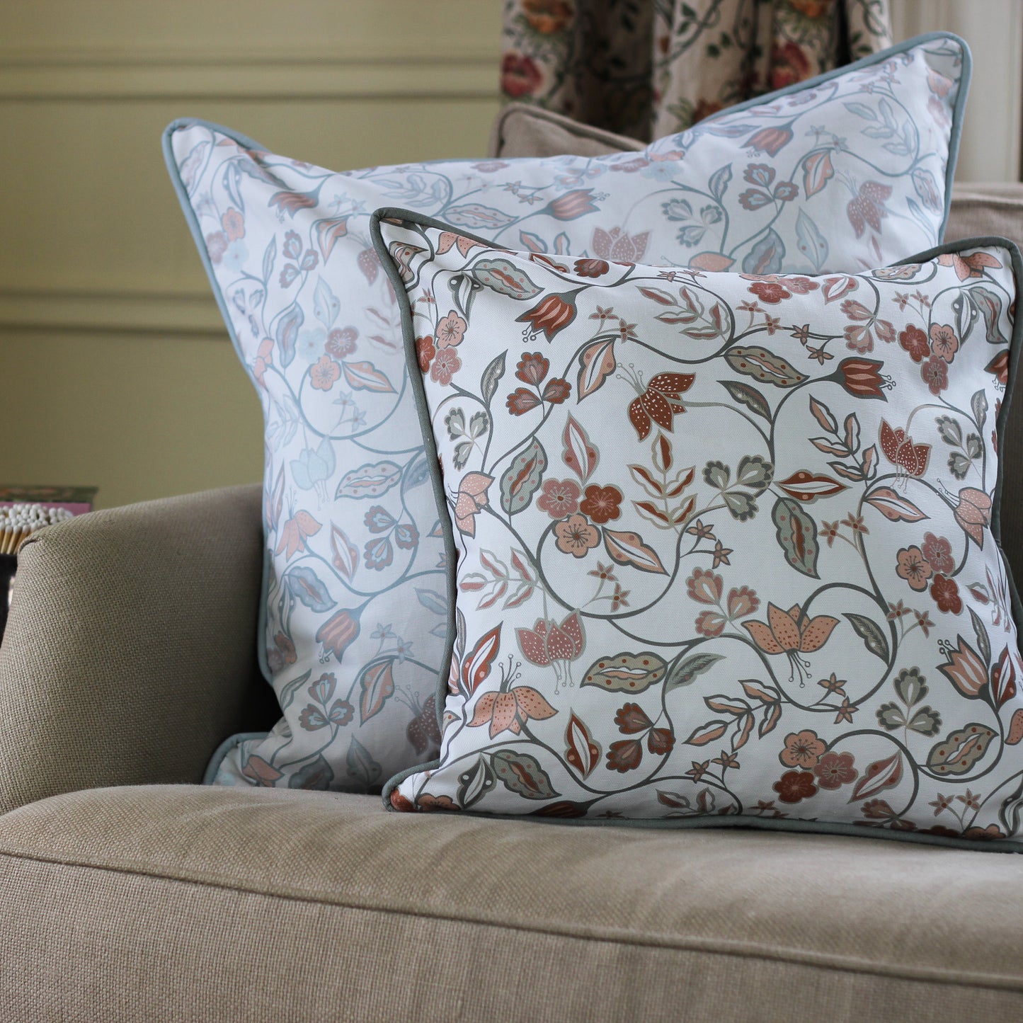 Vintage Floral Cushion - Rust