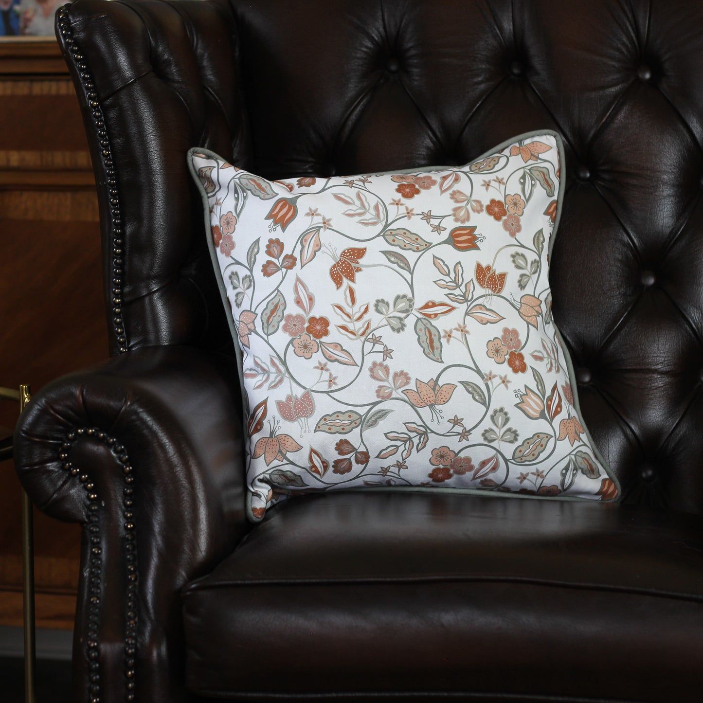Vintage Floral Cushion - Rust