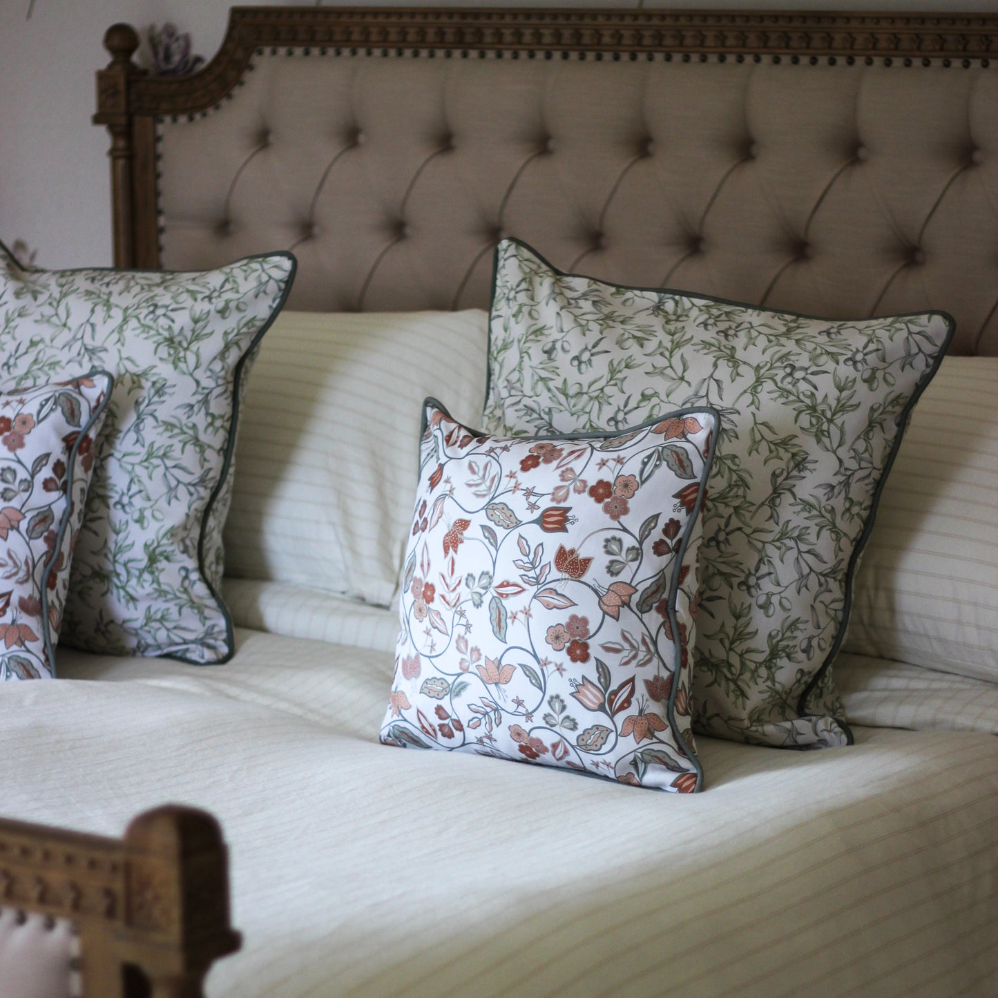 Vintage Floral Cushion - Rust