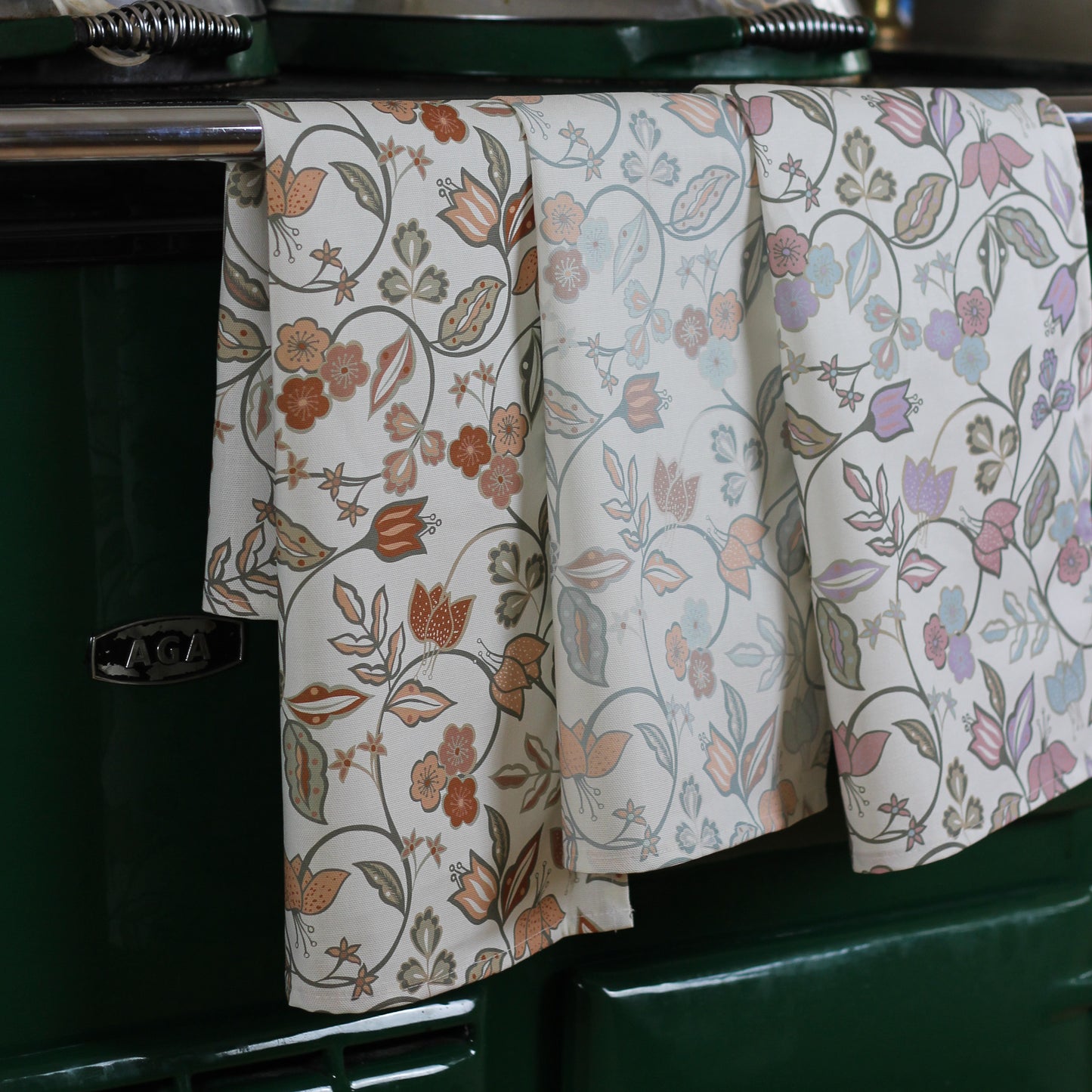 Vintage Floral Tea Towel - Periwinkle
