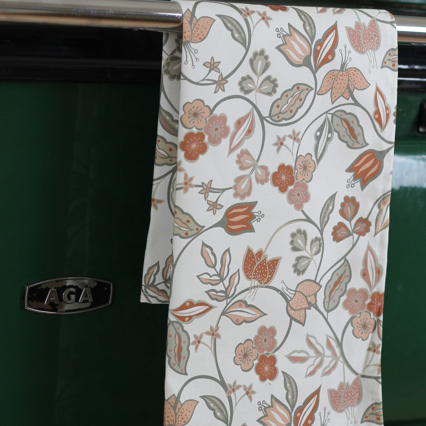 Vintage Floral Tea Towel - Rust
